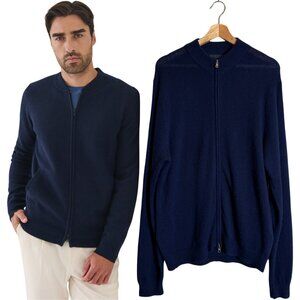 Patrick Assaraf 100% Cashmere Full Zip Cardigan Sweater Men's XL Blue Designer